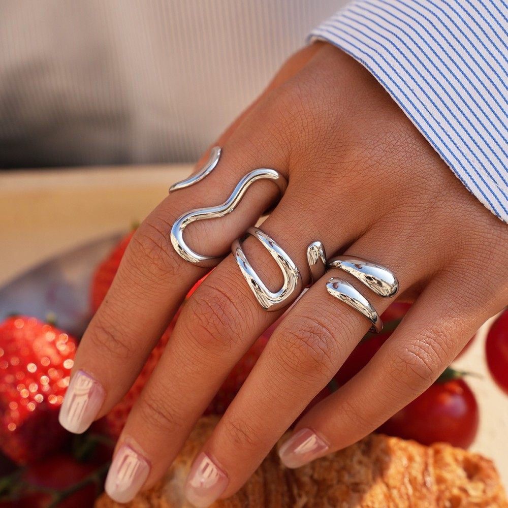 Set Anelli Silver Weaving - Design Intrecciato Argento Lucido