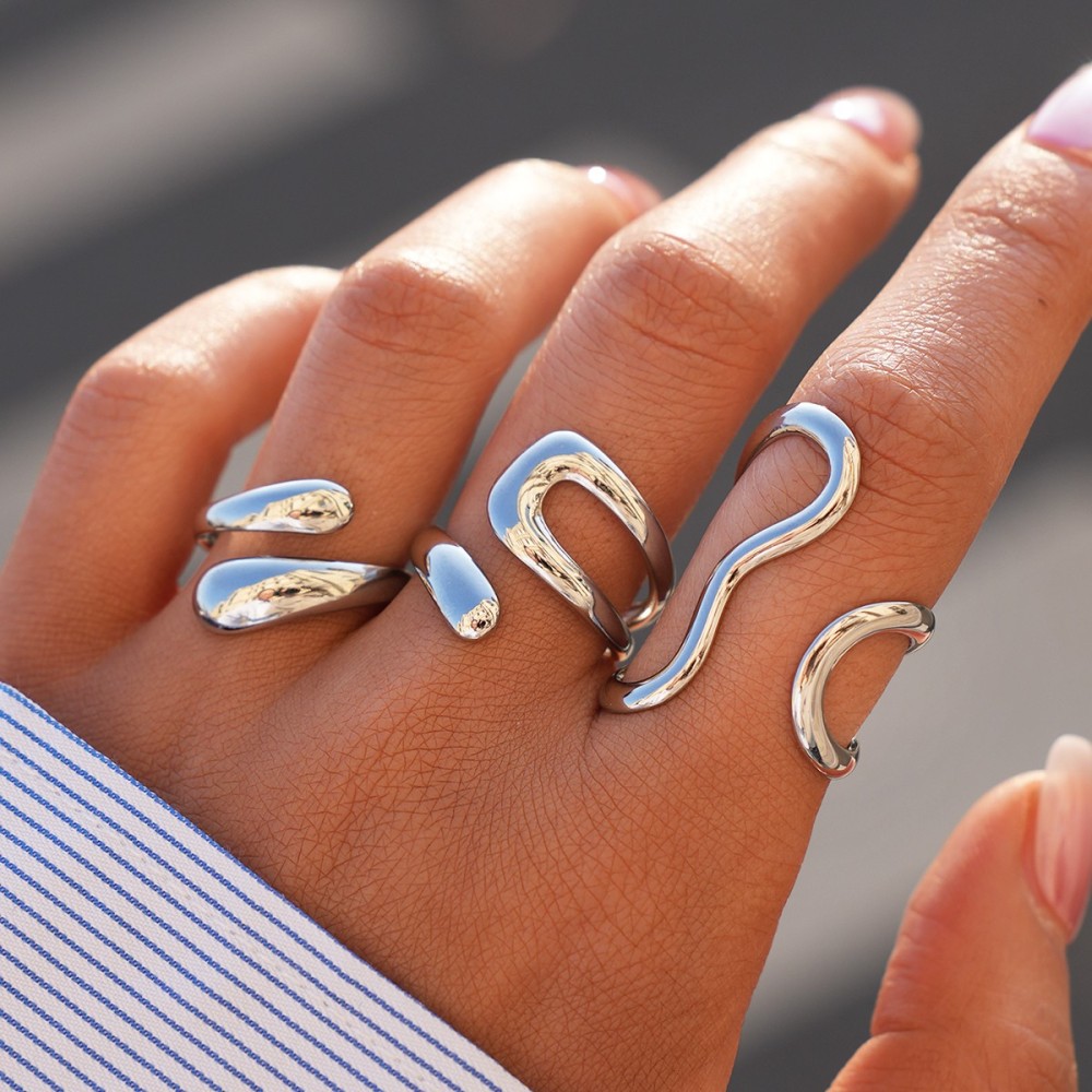 Set Anelli Silver Weaving - Design Intrecciato Argento Lucido