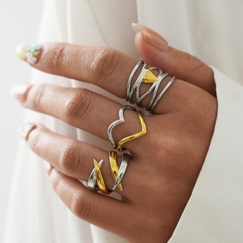 Set Anelli Sweet Harmony - Mix Argento e Oro con Cuore