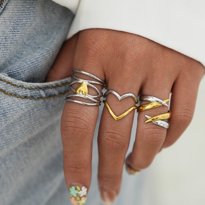 Set Anelli Sweet Harmony - Mix Argento e Oro con Cuore
