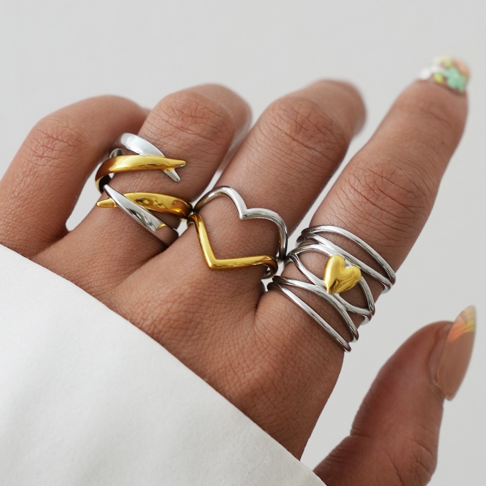 Set Anelli Sweet Harmony - Mix Argento e Oro con Cuore