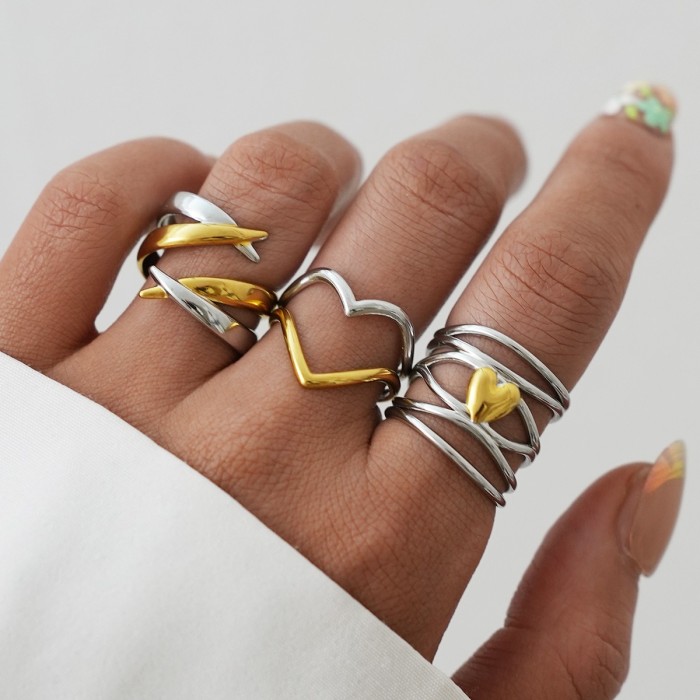 Set Anelli Sweet Harmony - Mix Argento e Oro con Cuore