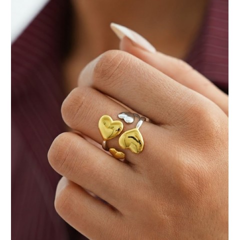 Anello Multi-Cuore Bicolor Oro e Argento