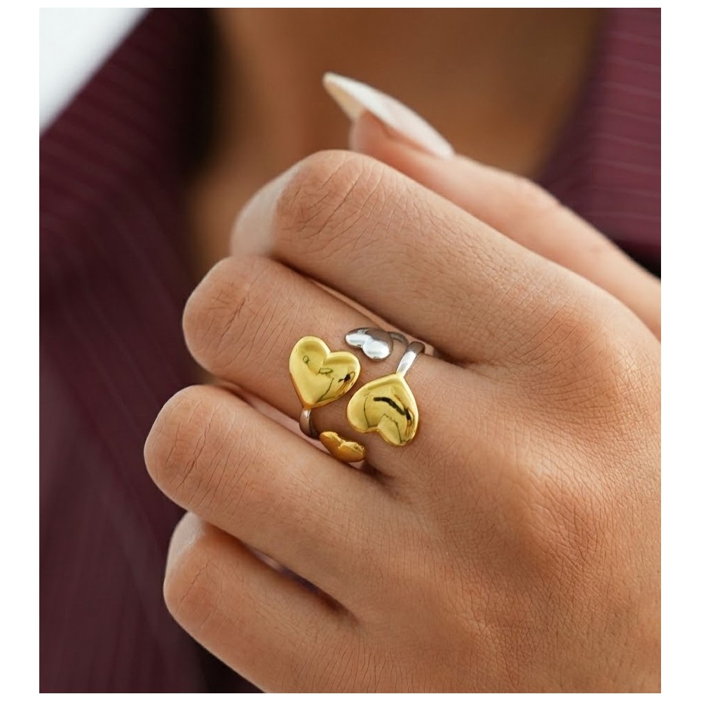 Anello Multi-Cuore Bicolor Oro e Argento