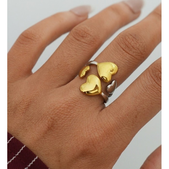 Anello Multi-Cuore Bicolor Oro e Argento