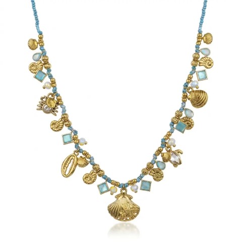 Collana Marina in Acciaio Inox con Charm e Pietre Colorate