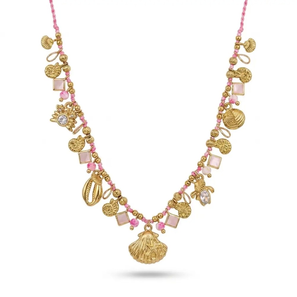 Collana Marina in Acciaio Inox con Charm e Pietre Colorate