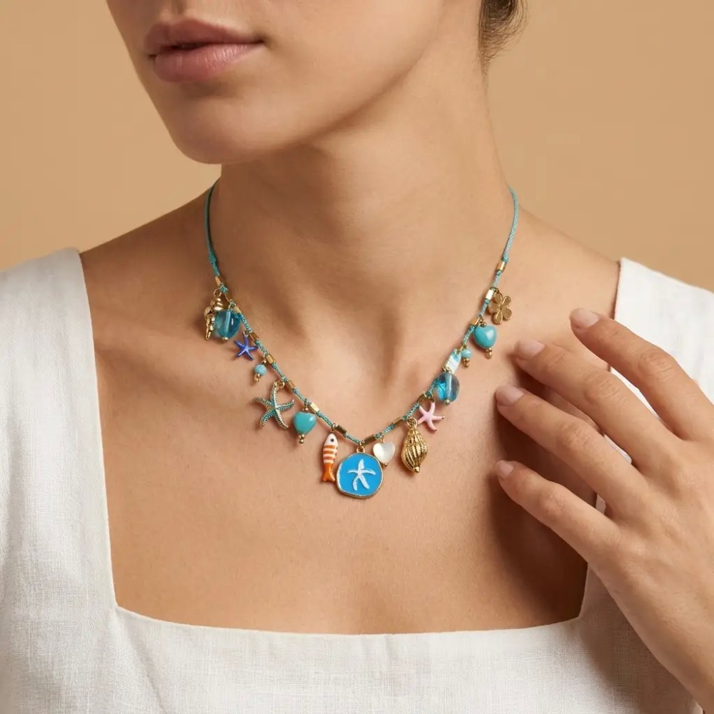 Collana Mare in Acciaio Inox con Charm Colorati