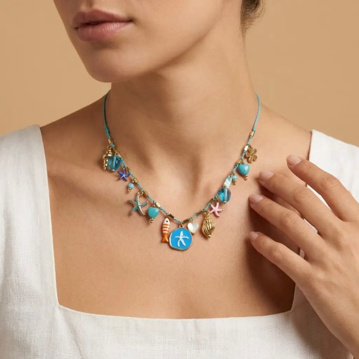 Collana Mare in Acciaio Inox con Charm Colorati