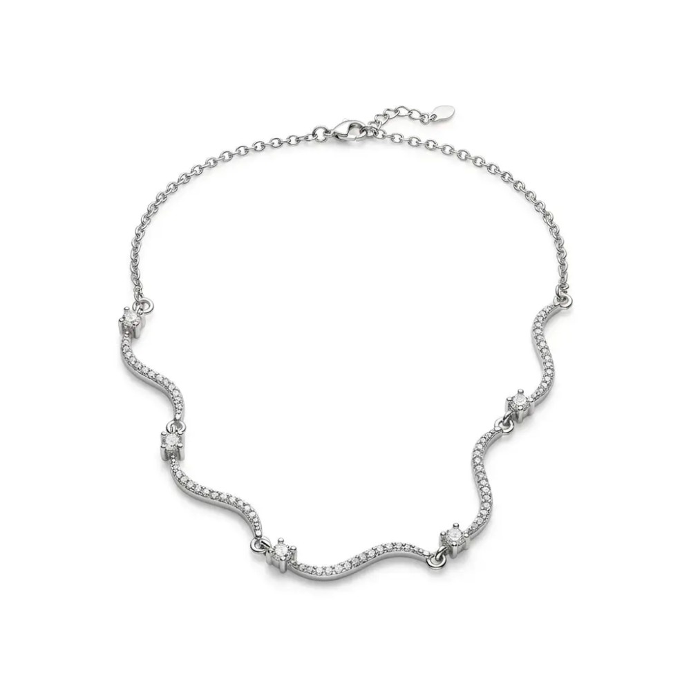 Collana Onde in Acciaio Inox con Punti Luce