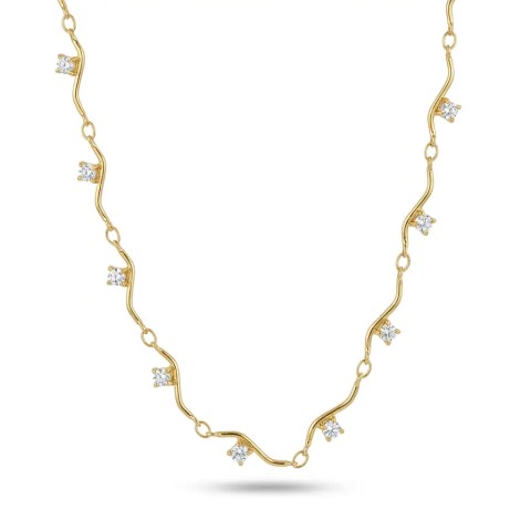 Collana Onde Dorate in Acciaio Inox con Cristalli