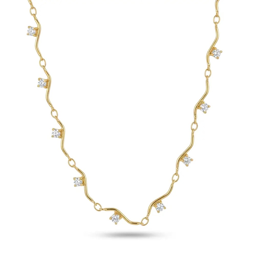 Collana Onde Dorate in Acciaio Inox con Cristalli