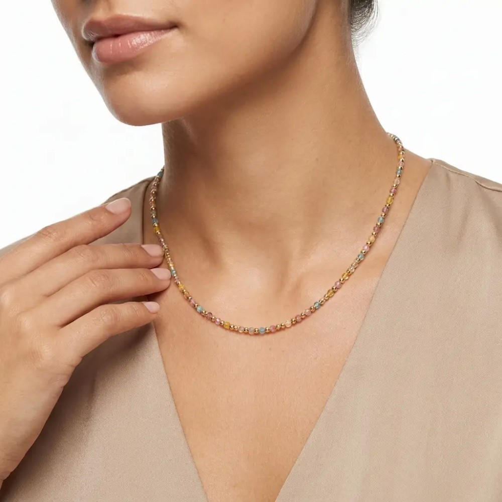 Collana in Acciaio Inox con Pietre Colorate Piccole