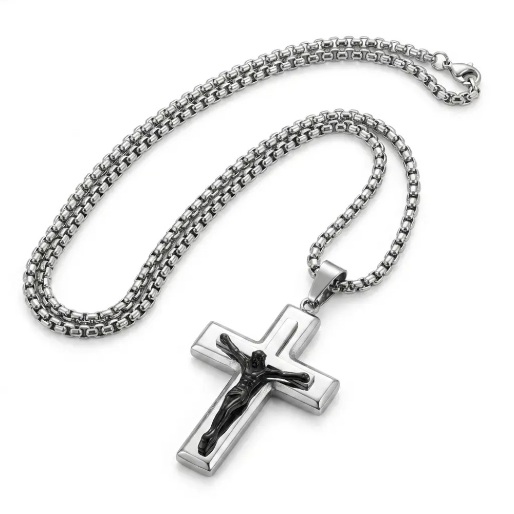 Collana uomo con crocifisso in acciaio – Doni Preziosi