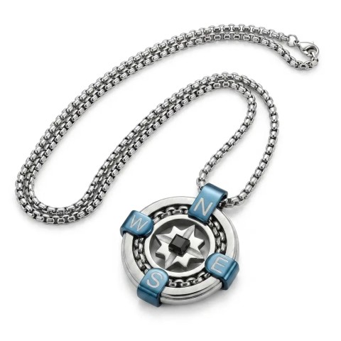 Collana uomo con bussola azzurra in acciaio – Doni Preziosi