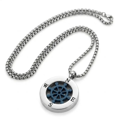 Collana uomo con timone blu in acciaio – Doni Preziosi