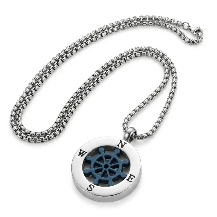 Collana uomo con timone blu in acciaio – Doni Preziosi