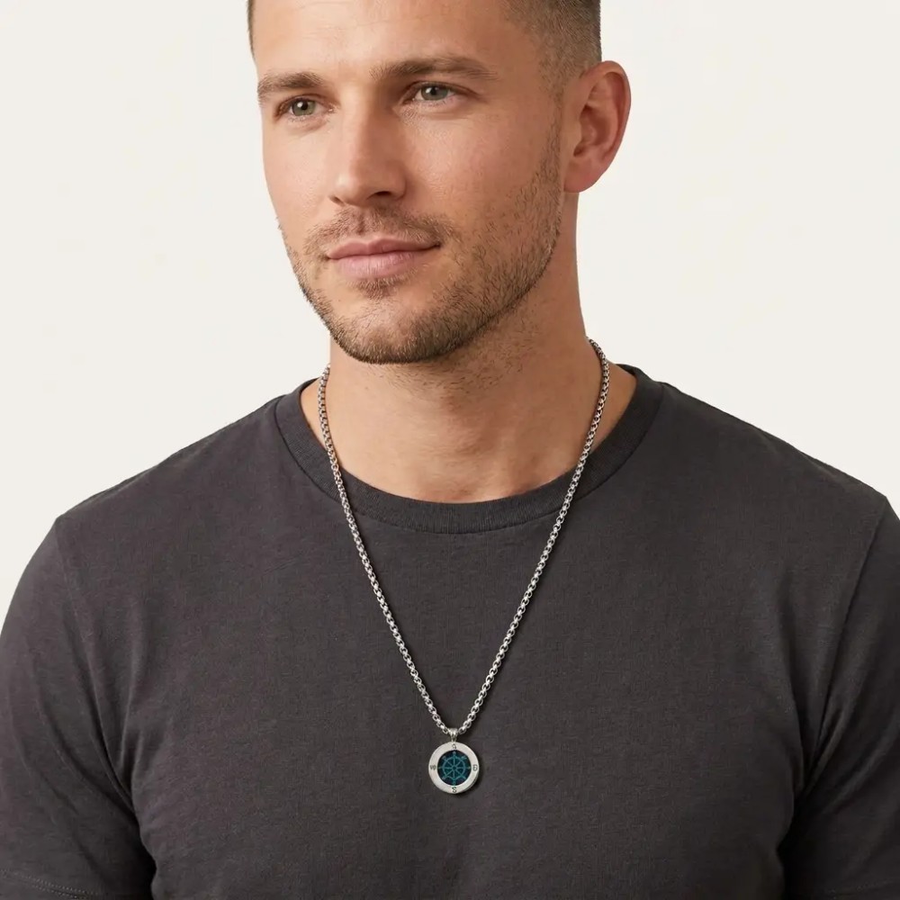 Collana Uomo Timone Blu in Acciaio