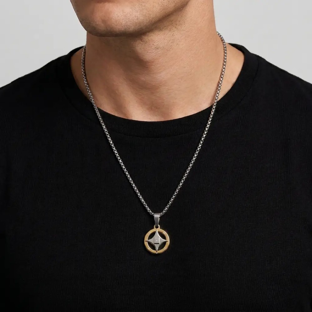 Collana Uomo Rosa dei Venti in Acciaio Color Oro