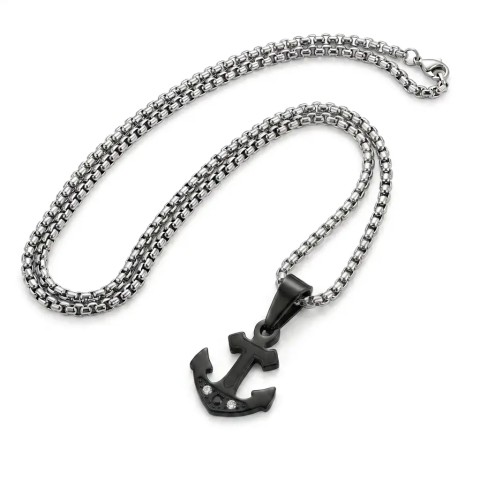 Collana uomo con ancora nera in acciaio – Doni Preziosi