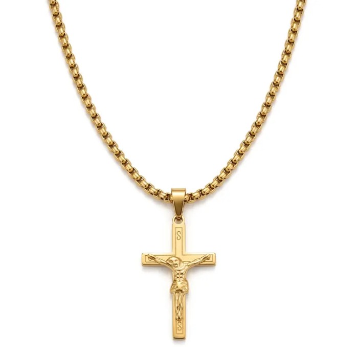 Collana uomo crocifisso in acciaio dorato – Doni Preziosi