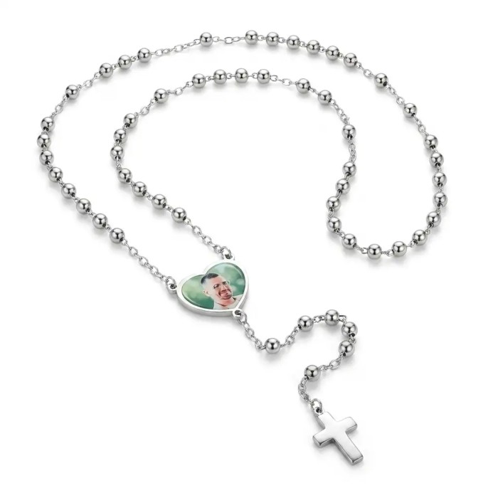 Collana rosario con foto personalizzata in Argento 925, sfere 5 mm e lunghezza 60 cm – Doni Preziosi