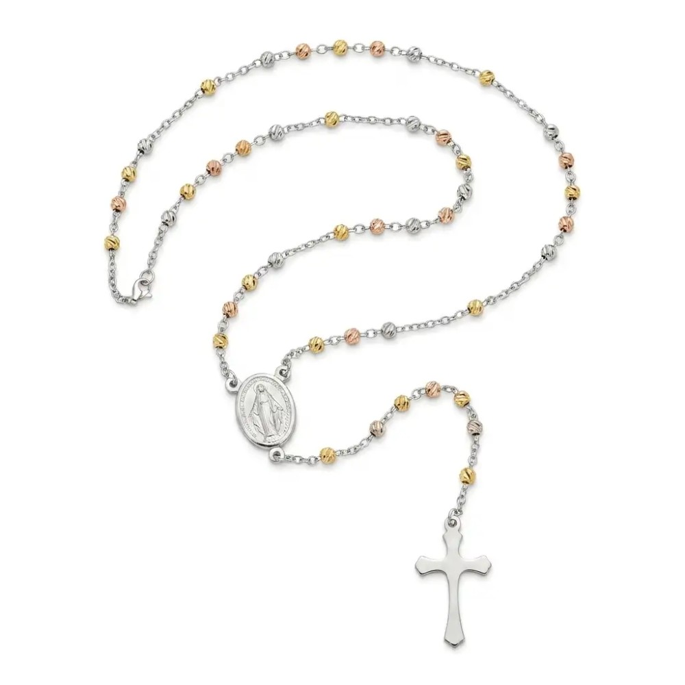 Collana rosario funetta uomo in Argento 925 placcato oro giallo con croce – Doni Preziosi