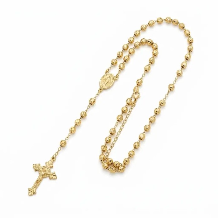 Collana rosario in Argento 925 placcato oro giallo con sfere martellate da 5 mm – Doni Preziosi