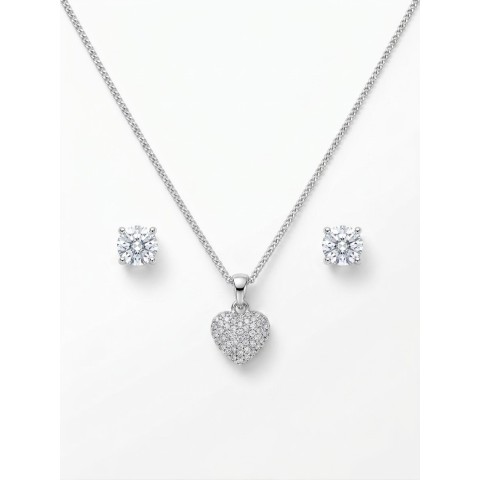 Set Gioielli Cuore Pavé e Orecchini Punto Luce Argentati - Regalo Donna