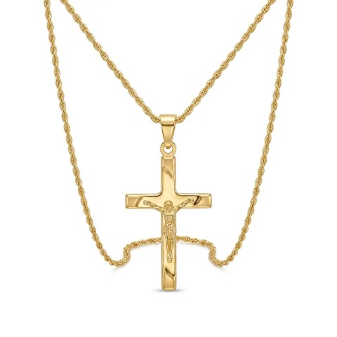 Collana funetta uomo con crocifisso in Argento 925 placcato oro giallo – Doni Prezio