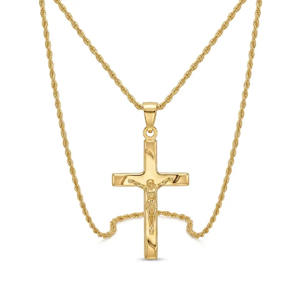 Collana funetta uomo con crocifisso in Argento 925 placcato oro giallo – Doni Prezio