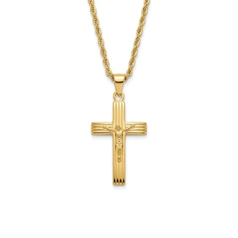 Collana funetta uomo con crocifisso rigato in Argento 925 placcato oro giallo – Doni Preziosi