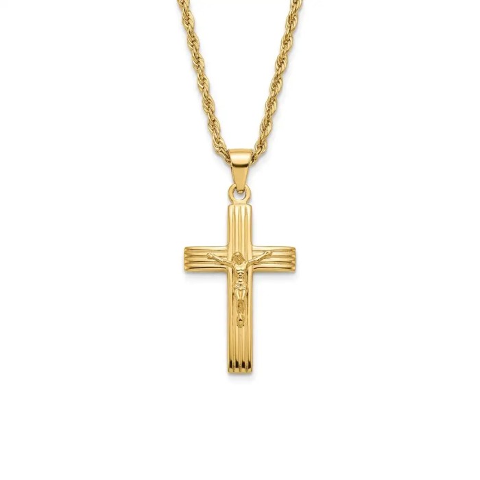 Collana funetta uomo con crocifisso rigato in Argento 925 placcato oro giallo – Doni Preziosi