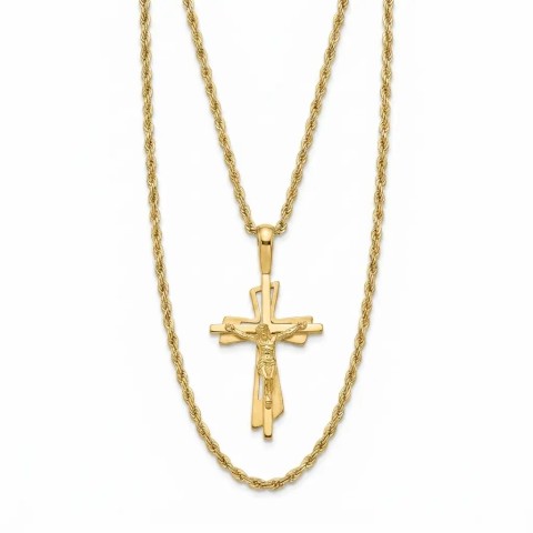 Collana funetta uomo con crocifisso geometrico in Argento 925 placcato oro giallo – Doni Preziosi