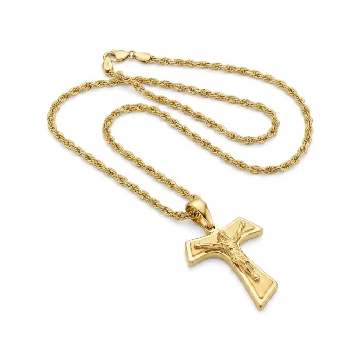 Collana funetta uomo con Crocifisso Tau in Argento 925 placcato oro giallo – Doni Preziosi