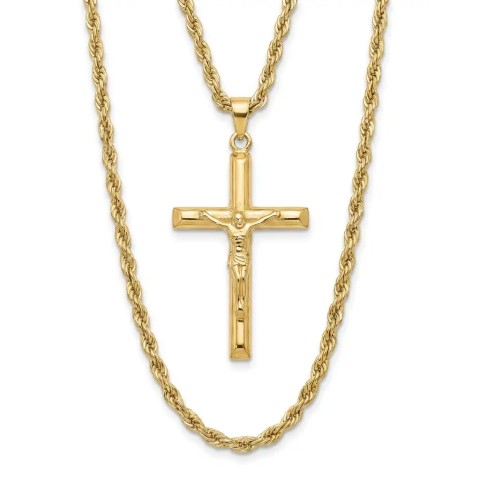 Collana funetta uomo con crocifisso classico in Argento 925 placcato oro giallo – Doni Preziosi