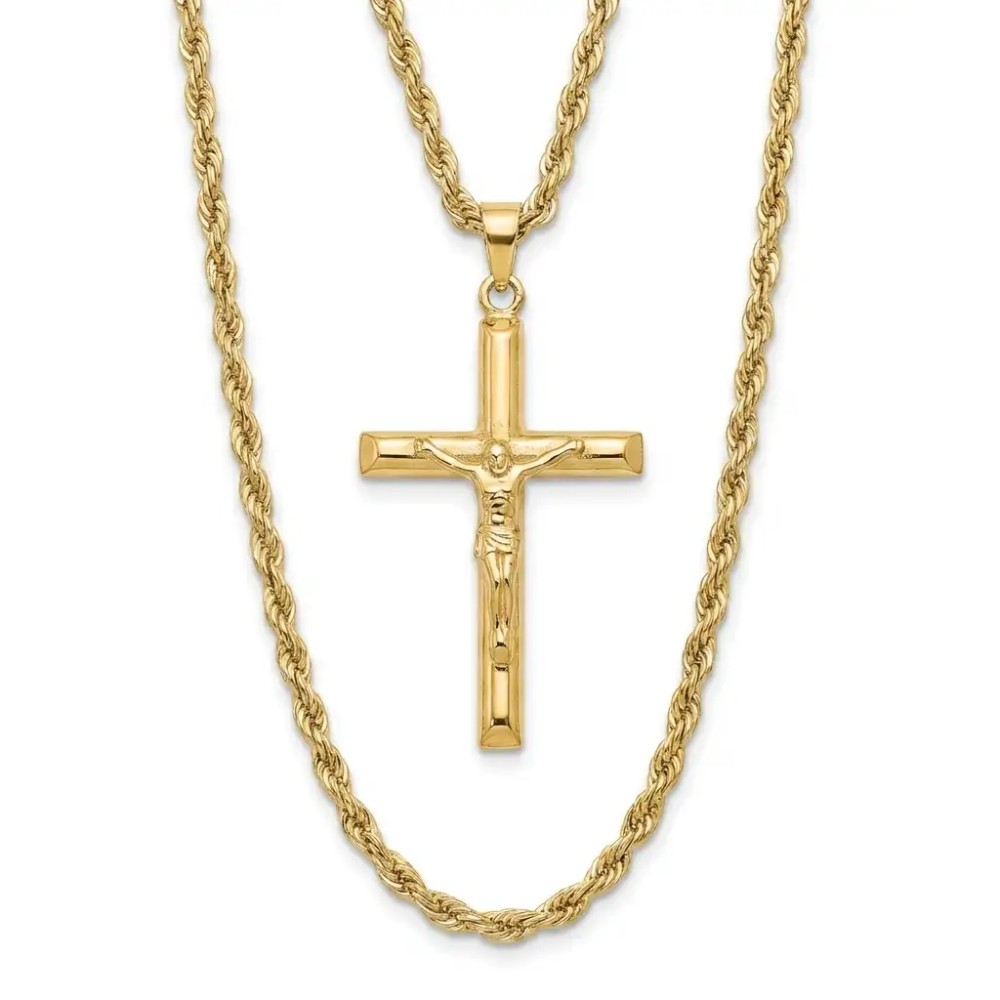 Collana funetta uomo con crocifisso classico in Argento 925 placcato oro giallo – Doni Preziosi