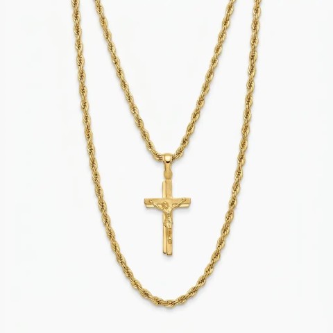 Collana funetta uomo con crocifisso slim in Argento 925 placcato oro giallo – Doni Preziosi