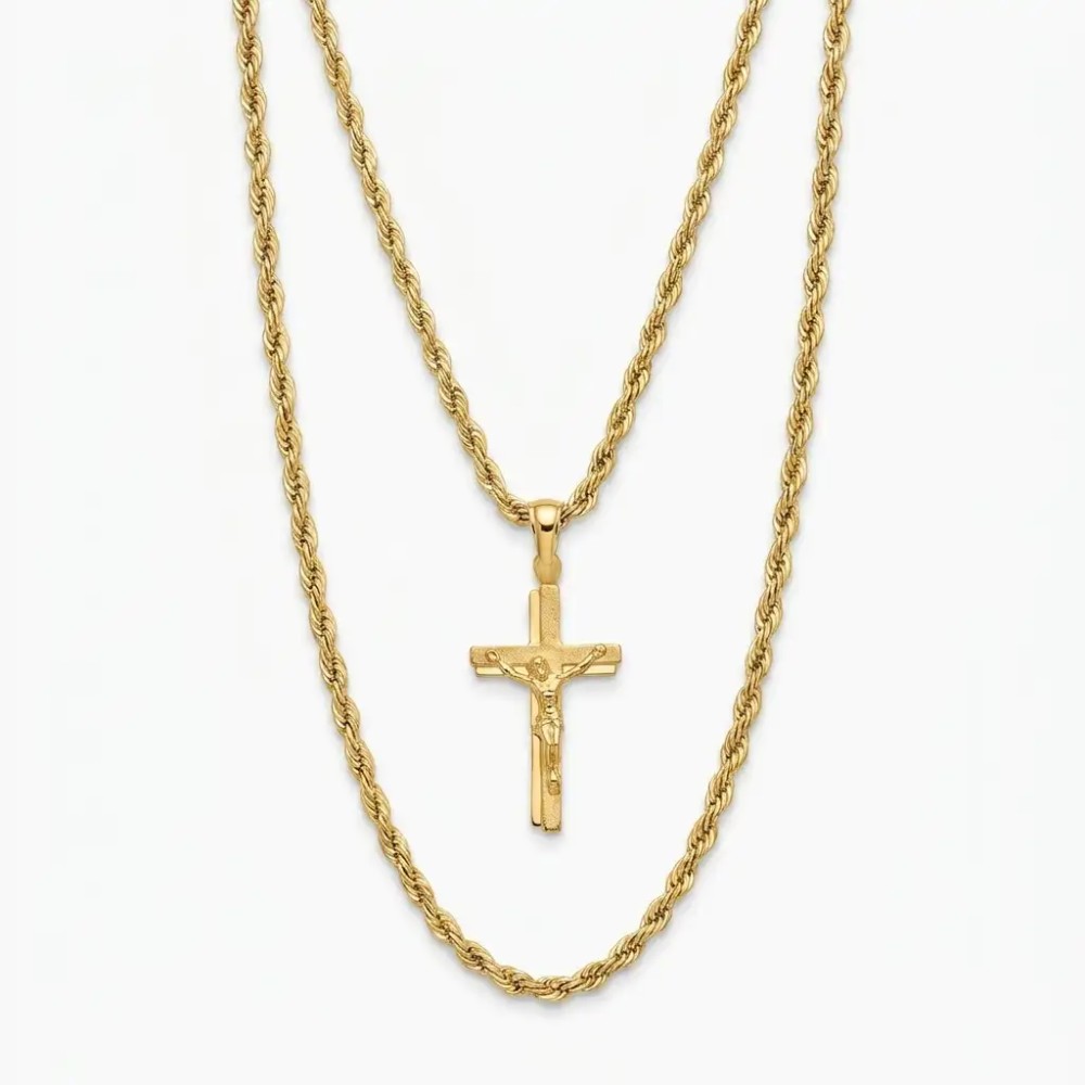 Collana funetta uomo con crocifisso slim in Argento 925 placcato oro giallo – Doni Preziosi