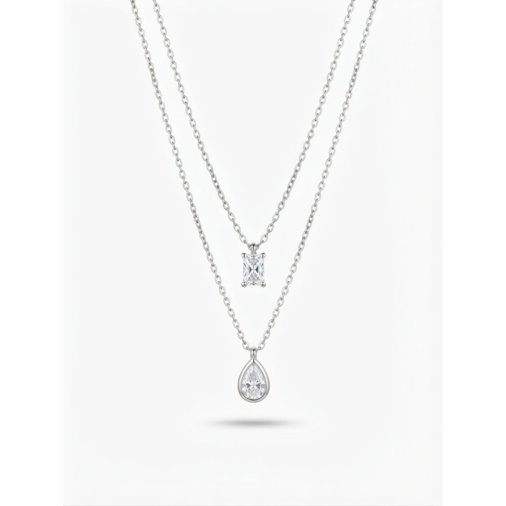 Collana Layered Punto Luce Rettangolo e Goccia