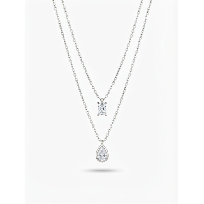 Collana Layered Punto Luce Rettangolo e Goccia