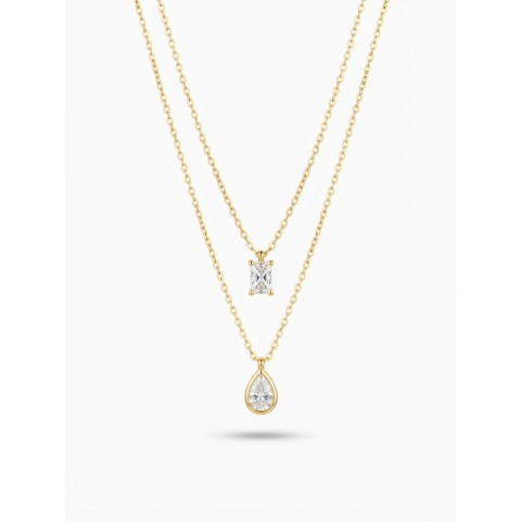 Collana Layered Punto Luce Rettangolo e Goccia