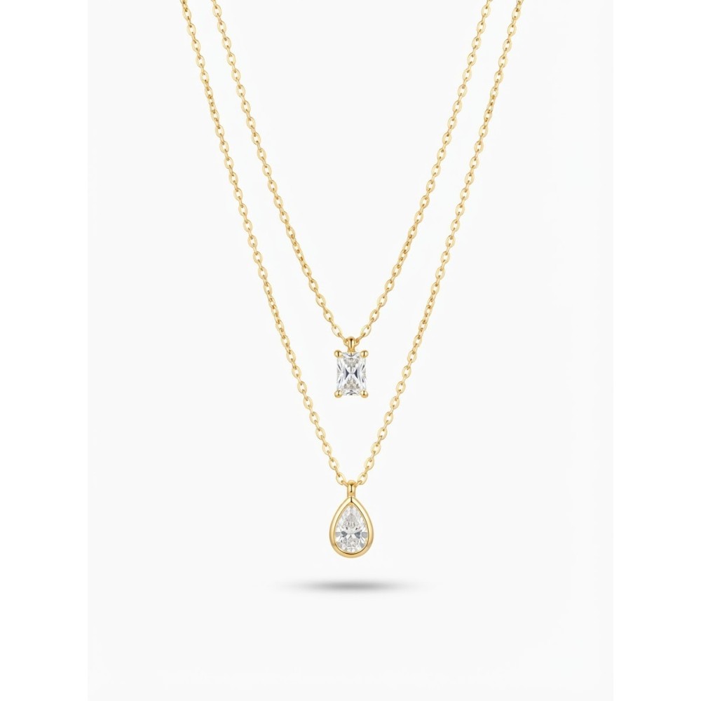Collana Layered Punto Luce Rettangolo e Goccia
