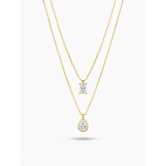 Collana Layered Punto Luce Rettangolo e Goccia