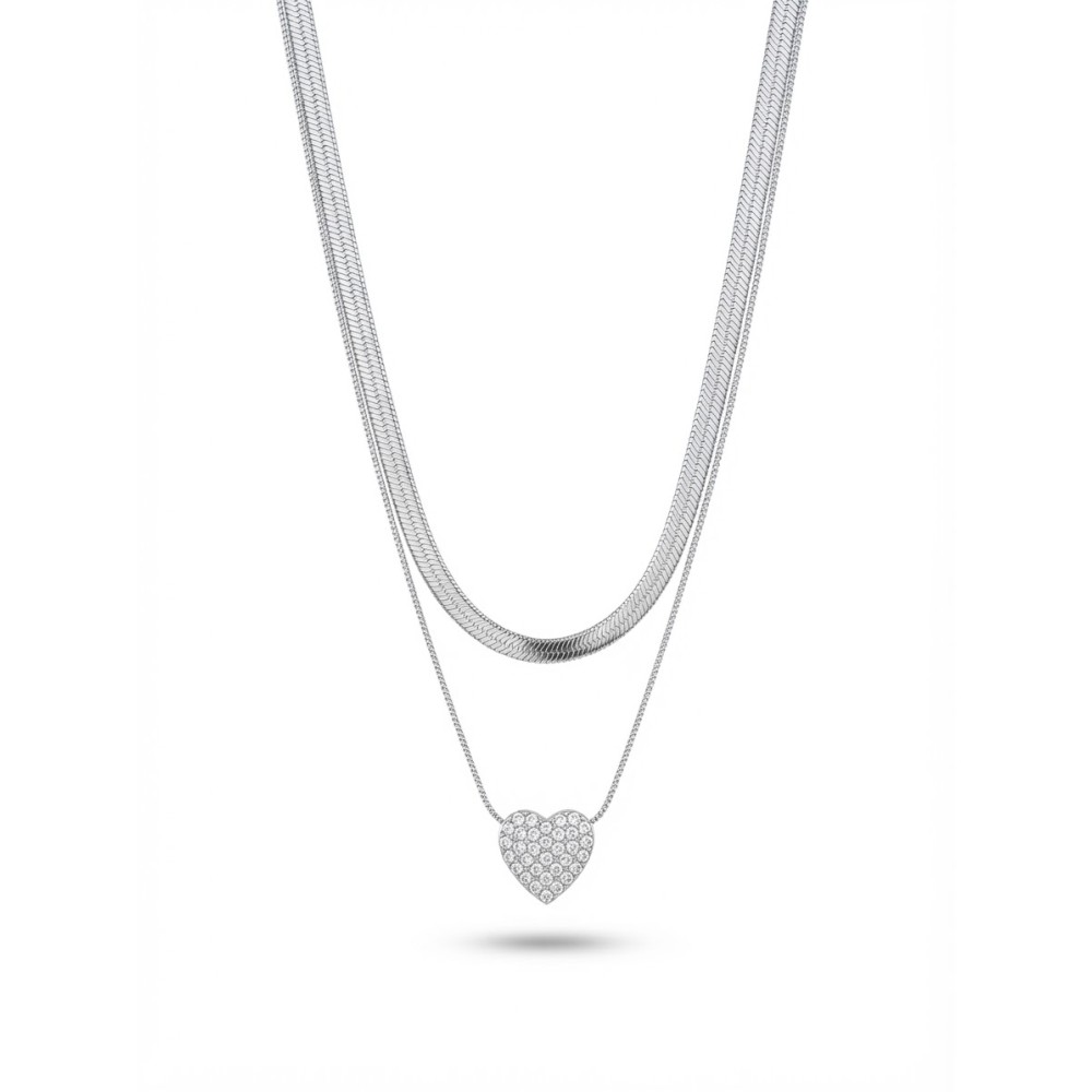 Collana Doppia Snake & Cuore Pavé
