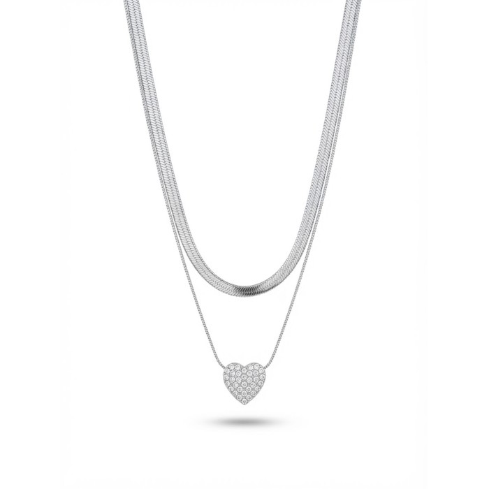 Collana Doppia Snake & Cuore Pavé