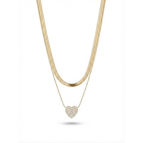 Collana Doppia Snake & Cuore Pavé