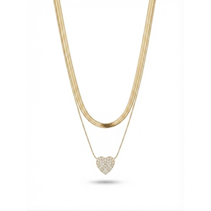 Collana Doppia Snake & Cuore Pavé