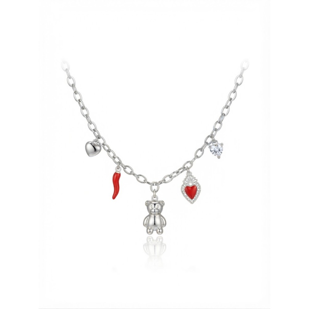Collana Multicharm Orsetto & Cuore Sacro