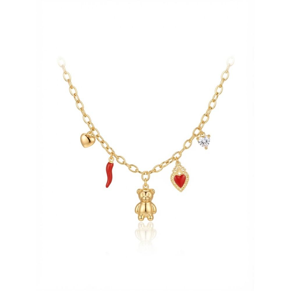 Collana Multicharm Orsetto & Cuore Sacro